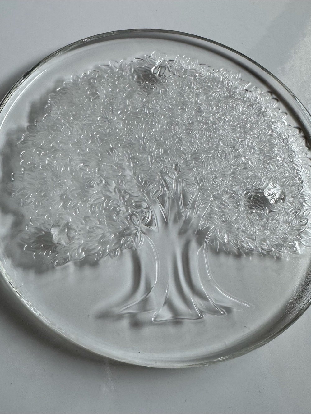 Trivet / Cheese board by BYRON HIROTA Glass- Tree of Life Clear Glass Japan 7"